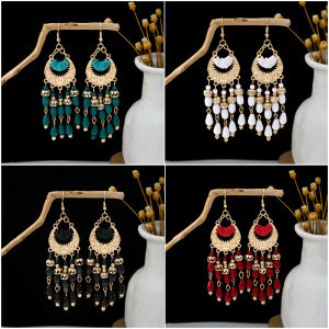 Beach Style Bohemian Red Tassel Earrings Vintage Ethnic Minority Womens Fashion Jewelry Photography Props Alloy Material