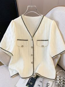 AIYITI | Slimming French Style Big Size Summer V-neck Short Sleeve Shirt