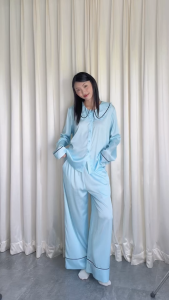 VIBES Pijama dài tay Lụa cao cấp phom rộng freesize Tiffany x Lily FS Long Sleeve Set 45-65kg