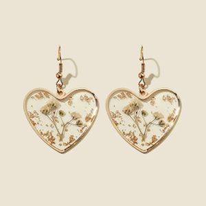 Dried Flower Earrings Transparent Resin Heart Drop Earring for Women Fashion Aesthetic Jewelry Female Accessories Girls Gifts
