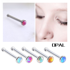 Heat Wave Piercing Jewelry Titanium Steel Australian Gem Inlaid Indian Dance Straight Rod Nose Studs Nose Stud Nose Ring