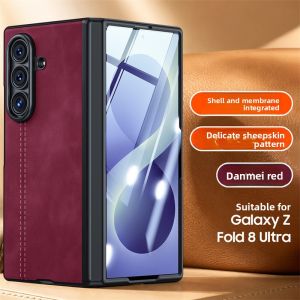 Business Skin Feel Plain Leather Magneticb Hinge Protect Case for For Samsung Galaxy Z Fold 8 Ultra Sheepskin Screen Film Cover