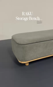 CHF Raku Large Hidden Storage Bench Chair I Solid Wood Frame & Legs I Pet Friendly Fabric Storage Bench