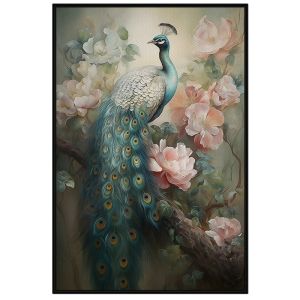 Tranh treo tường tranh dán tường chim công và hoa mẫu đơn đẹp tranh phong thủy. CGI-111