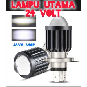 Lampu LED Utama Depan 24 Volt H4 Laser D2 High Low 2 Warna Putih Kuning Truk Bus Fuso Canter Tronton PnP BA20D Jauh Dekat Dim Hi Lo Kaki Tiga Truck Bis