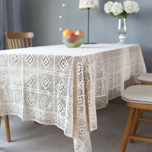 Vintage Cotton Yarn Hook Needle Tablecloth Retro Restaurant Dining Table Cover Artistic Garden Fabric American Style Home Textile