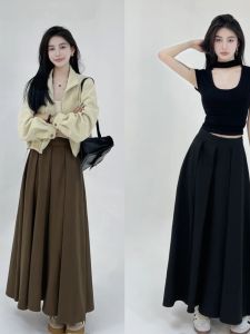 Jian Da Qiang High Waist Pleated Pure Color Womens Autumn New Style Korean Version Slimming Versatile Half Skirt