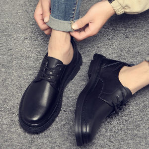 รองเท้าบู๊ทส์มาร์ตินหนังแท้สำหรับผู้ชาย ทรงลำลอง สไตล์อังกฤษ หัวโต ฤดูใบไม้ร่วง รองเท้าทำงาน รองเท้าหนังสำหรับใส่ไปทำงาน