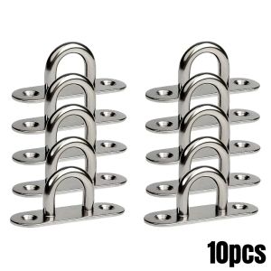5/10pcs Stainless Steel Oblong Pad Eye PlateStaple Ring HookMarine Board Deck BuckleU Hanger Ring for Ceiling Garage Hammock