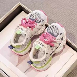 Leather Double Mesh Sports Shoes for Boys And Girls Breathable Comfortable Casual Shoes Anti-Slip Rubber Sole for Children