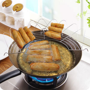 Stainless Steel Half-Circle Oil-Drip Grid Oil Sieve Oil Leaching Net Spring Roll Oil Control Fry Basket BBQ Cooking Utensils