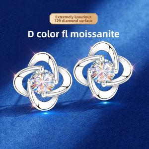 East Beauty | Sterling 999 Silver Clover Moissanite Earrings
