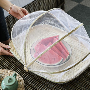 Kens Handmade Bamboo Wicker Fruit Basket with Mesh Screen Drying Basket Dry Goods Fruit Tray Country Style Home Use