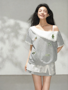 KEIKO | Vibrant Summer Lace-trimmed Off-shoulder T-shirt and Skirt Set