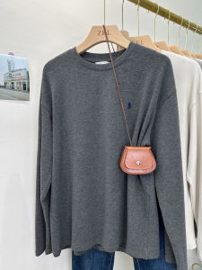 เสื้อยืดคอกลมแขนยาวผ้าฝ้ายผสมผ้าโพลีเอสเตอร์และยางยืดสำหรับผู้หญิง ฤดูใบไม้ผลิและฤดูใบไม้ร่วง ทรงหลวมสบายๆ ปักลาย แฟชั่นสตรี