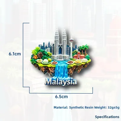 Kuala Lumpur Twin Towers Waterfall Magnetic Fridge Magnet 3D Travel Souvenir Decorative Building Pattern Resin Material