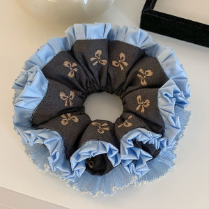 Korean Style Large Size Blue Lace Butterfly Knot Hair Ties Womens Lazy Bun Headbands Super Big Hair Accessories Hair Ropes