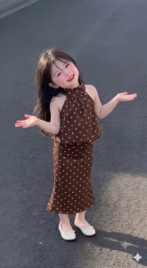 Set áo bí cổ lọ phối chân váy đuôi cá dáng dài outfit cho bé gái (7-22kg)