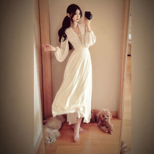 CHANGTONG | Gentle Style V-neck Fitted Maxi Dress