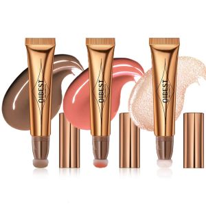 QIBEST Liquid Blush Contour Với Dụng Cụ Bôi Dạng Đệm Highlight Shimmer Kem Dưỡng Ẩm Tự Nhiên Mỹ Phẩm Má Hồng Kích Thước Đầy Đủ