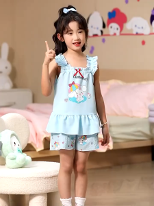 Cartoon Terno Pajama Set for Kids Girls Sleepwear Cute Cartoon Summer Kuromi Nightwear 3-15yrs