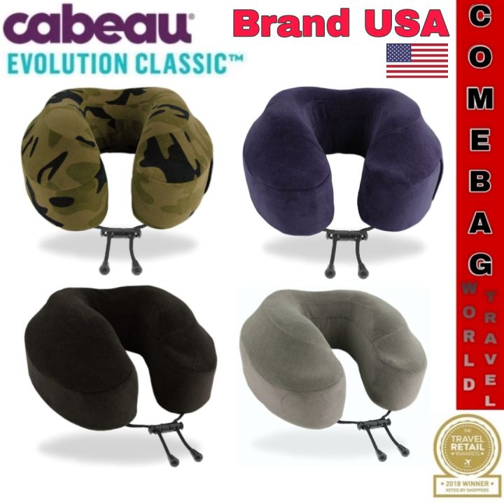 หมอนรองคอCabeau Evolution Classic®Neck Pillow หมอนรองคอเมมโมรี่โฟม💥รุ่น Classic💥คุณภาพดี นุ่ม สบาย เนื้อผ้าหนากึ่งกำมะหยี่นุ่ม แบรนด์USA.ของแท้100% มีช่องสำหรับสำหรับเสียบโทรศัพท์ด้านข้าง ปลอกถอดซักได้ มาตราฐานยุโรป