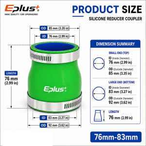Bộ Chuyển Đổi Ống Giảm Áp Silicon 4 Lớp Eplus Green Chịu Nhiệt Cao Chống Cháy Dành Cho Bộ Làm Mát Trung Gian Turbo Ô Tô Đường Kính 76mm