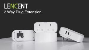 LENCENT Plug Extension 5 in 1 Charger with 2 AC Outlet and 1 Type-C and 2 USB Ports 2 Way Multi Charger Plug Adaptor Wall Socket