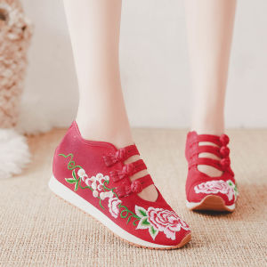 รองเท้าผ้าสีบุขนแกะสำหรับเต้นรำแบบสวมหัวสำหรับฤดูใบไม้ร่วง รองเท้าผ้าปักลายดอกไม้สำหรับผู้หญิง รองเท้าผ้าใบแบบสวมสบายสำหรับเดินทาง