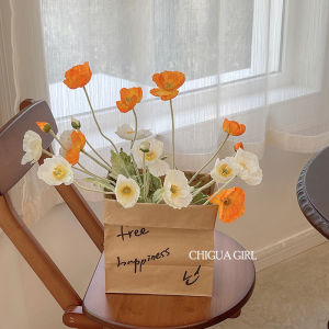 Artificial Chrysanthemum Bouquet & Nordic Home Decoration: Vintage Paper Bag Floral Artistry Display Piece