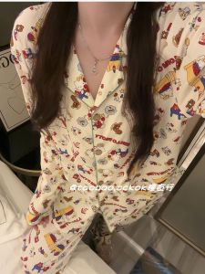 Bộ Đồ Ngủ Cotton Dài Tay Phong Cách Nhật Bản Mùa Xuân Thu Cho Nữ Bộ Đồ Mặc Nhà Dễ Thương Quần Dài Áo Chui Đầu Cổ Bẻ Nhỏ