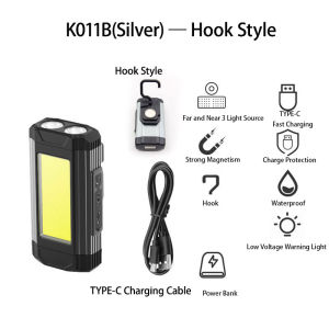 Portable COB Magnetic Work Light Rechargeable LED Flashlight Super Bright Camping Waterproof Car Repair Lamp with Brackets