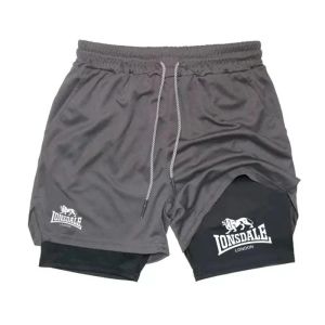 Harajuku 2-in-1 Running Shorts Men Gym Workout Compression Shorts with Phone Pocket Towel Loop Summer Sport Athletic Activewear
