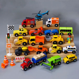 Magnetic Mini Train Car Compatible with Various Brands Wooden Tracks Multi-Functional Toy Ambulance Police Crane Lifting Machine