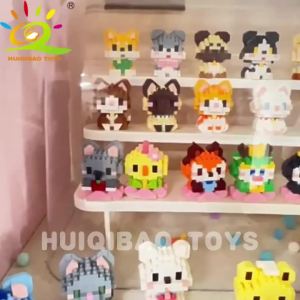 HUIQIBAO MINI Cho Thú Cưng Chó Mèo Micro Khối Xây Dựng Bộ Mô Hình Thành Phố Hoạt Hình Động Vật Kim Cương Gạch Đồ Chơi Giáo Dục Cho Người Lớn