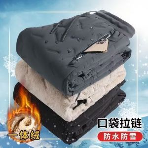 Thickened Fleece Boys Winter Trousers Windproof Cotton Pants Lamb Velvet Cold Proof Warm Snowproof Elastic Waist Long Polyester Fiber