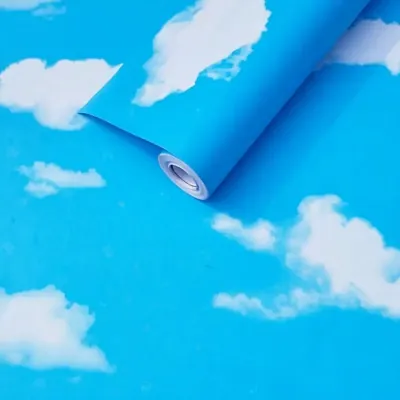 PVC Blue Sky Clouds วอลล์เปเปอร์ - Self-Adhesive 3D Peel และ Stick วอลล์เปเปอร์ กันน้ําที่ถอดออกได้สําหรับห้องนอนเพดานเนอสเซอรี่