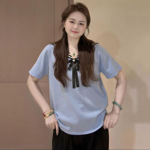 Áo Thun Tay Ngắn Dệt Kim Cổ Thuyền Dáng Rộng Cỡ Lớn Cho Nữ Mùa Hè 2025 Phong Cách Công Sở Thường Ngày Thoải Mái