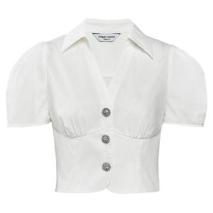 TAMMY TANGS | Sugar Power Womens Short Sleeve V-neck Shirt Slim Fit Short Length Cotton Blend Business Casual Style Summer Fashion Top