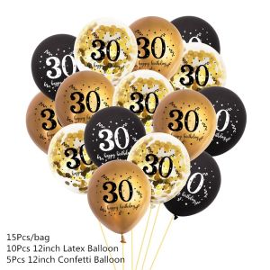 15Pcs 12inch Black Gold 30 40 50 60 Year Old Latex Balloons Adult 30th 40th 50th 60th Birthday Party Confetti Balloons Supplies