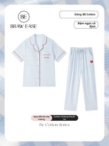 Bộ đồ ngủ BE làm bằng vải cotton tay ngắn quần short có đệm ngực thoải mái
