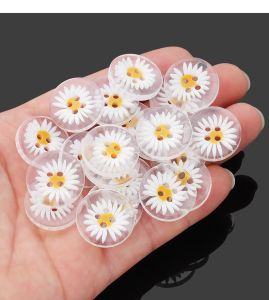 เสื้อกระดุมเรซินดอกเดซี่20ชิ้นเสื้อโค้ทเสื้อกันหนาวเสื้อโค้ทเสื้อผ้ากระดุมใสเย็บตกแต่งกระดุมคอเสื้อเครื่องประดับ