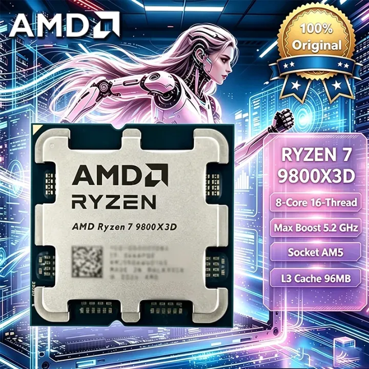 AMD | AMD Ryzen 7 9800X3D 8-Core 16-Thread NEW 4.7GHz L3=96M 120W Processor DDR5 Socket AM5 4NM R7 9800X3D but No Fan