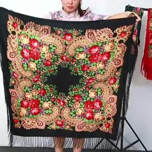 Dazzlin  ผ้าพันคอพิมพ์ลายขนาดใหญ่สไตล์ชาติพันธุ์ซินเจียงผ้าคลุมไหล่กี่เพ้าผู้หญิงวัยกลางคนและผู้สูงอายุผ้าพันคอกันหนาวสำหรับฤดูใบไม้ร่วงและฤดูหนาว