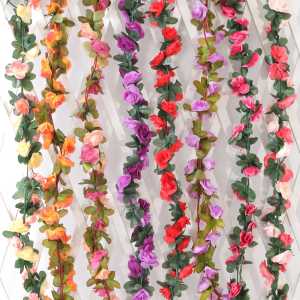 2.4M mawar buatan Ivy Flower Vine Home Party Wall hiasan bilik palsu Hanging Vine Flower Garland Outdoor Garden Room Deck pejabat hiasan sutera Faux Plant Vine