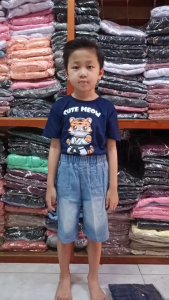 LuckyOne Celana Pendek Soft Jeans 3/4 Anak Laki Laki Bahan Denim 65 Onz Full Karet Tanpa Resleting Usia 6-12 Tahun
