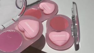 HERORANGE | HERORANGE Dewy Cream Blush Heart‑Shaped Puff Natural Expanding Rouge Brightening Cheek Contour Makeup for Daily Use