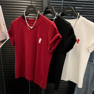 Pure Cotton White Short Sleeve Embroidered T-Shirt Womens Summer Slim Fit Fashionable Top Korean Style round Neck Tee