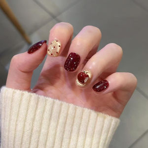 Handmade Christmas Red Cat Eye Polka Dot Nail Tips Wearable False Nails Christmas Theme Design Gentle Color Series from China