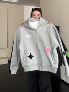 Áo Khoác Hoodie Dày Có Thêu Mùa Đông Phong Cách Mỹ Form Rộng Nữ